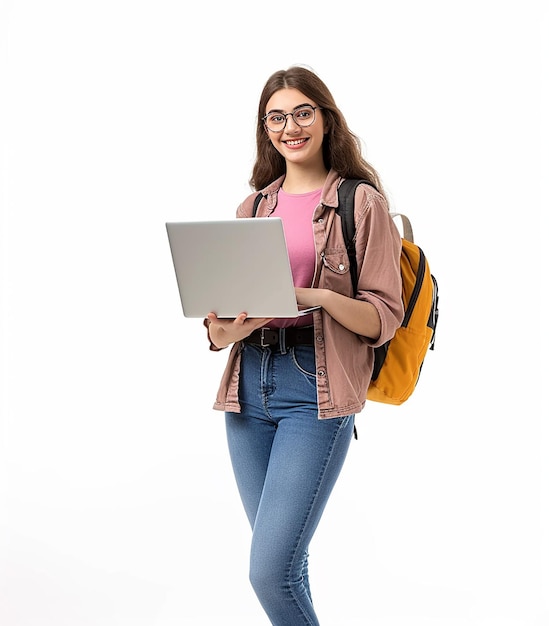 Retrato fotográfico de una joven estudiante universitaria sonriente