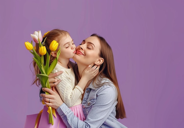 Foto retrato fotográfico de una madre besando y abrazando a su hija