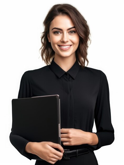 Retrato fotográfico muy detallado de una mujer de negocios sonriente realista