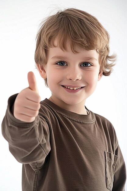 Retrato fotográfico de un niño feliz, alegre y hermoso con fondo blanco