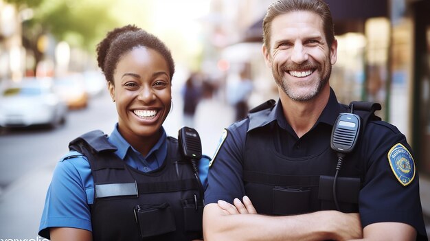 Foto retrato fotográfico de un policía y una policía