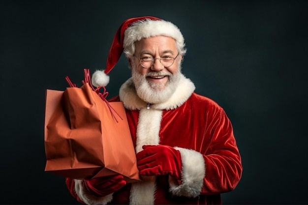 Retrato fotográfico de una tarjeta postal de Santa Claus para el año nuevo y el estado de ánimo navideño