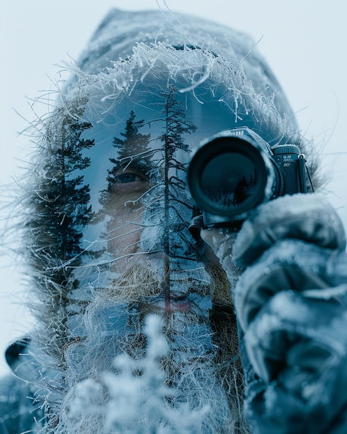 Foto un retrato de un fotógrafo de vida silvestre tomando el fondo