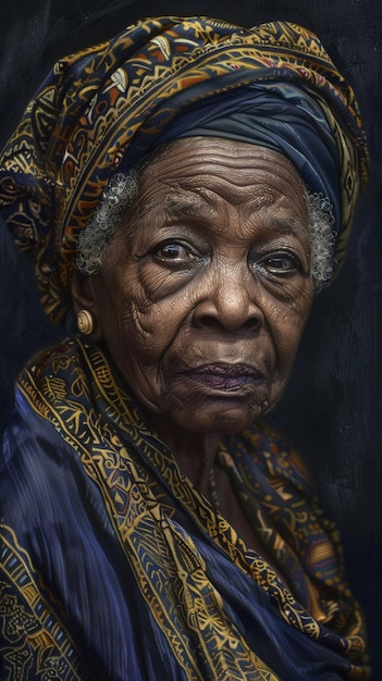 Retrato fotorrealista de una anciana negra étnica para el Mes de la Historia Negra