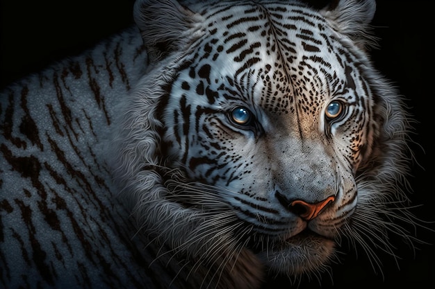 Foto retrato frontal de tigre branco bioluminescente