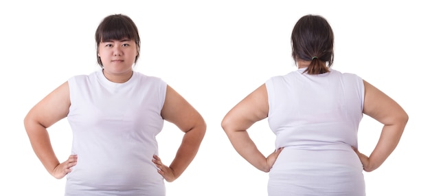 Retrato frontal y posterior de mujer asiática gorda