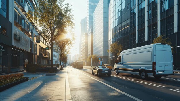 Retrato de una furgoneta en marcha en la calle de una ciudad moderna IA generativa