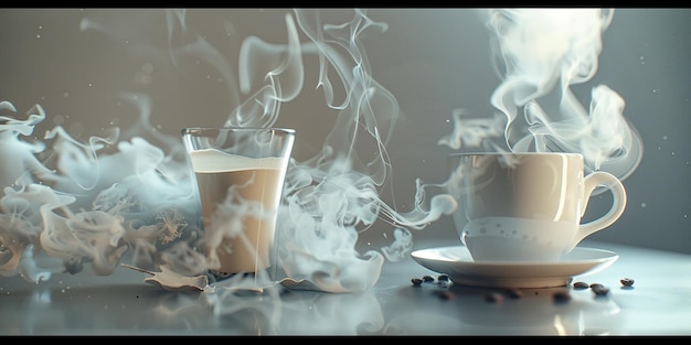 Retrato de la fusión de café y leche en su mejor momento con una taza de té