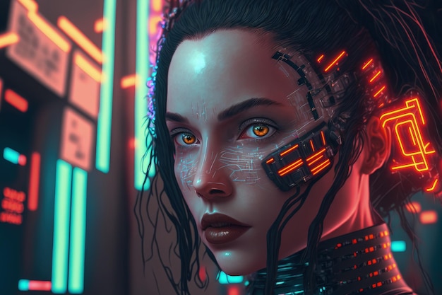 Retrato futurista cyberpunk de una dama extremadamente detallado