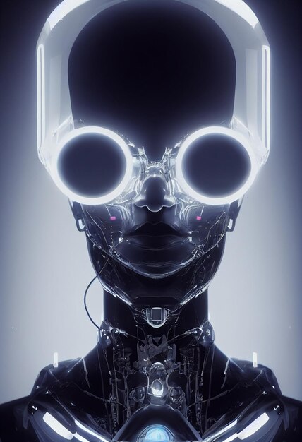 Retrato futurista de um robô humano cyberpunk