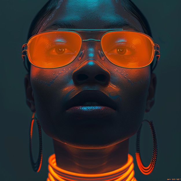 Retrato futurista de una mujer negra con gafas de sol