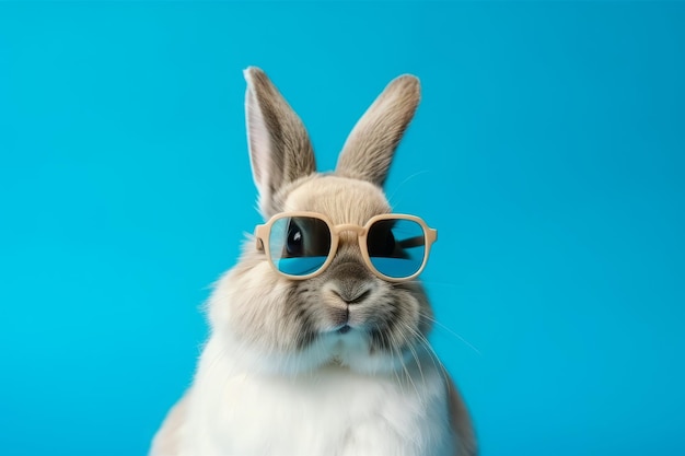 Retrato de gafas de sol de conejo esponjoso Animal divertido Generar Ai