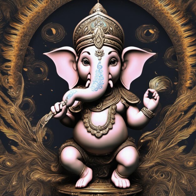 Retrato de un Ganesh Ji con una pluma Generativo AI Ganesh Ji