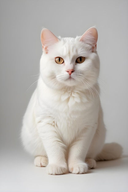 retrato de un gatito blanco sobre un fondo blanco