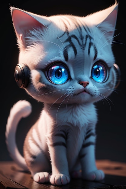 Foto el retrato del gatito futurista con los grandes ojos azules