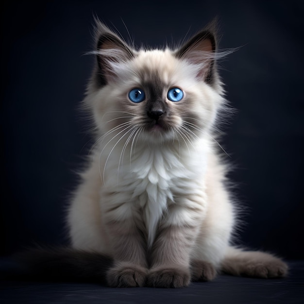 retrato de un gatito Ragdoll aislado con fondo oscuro