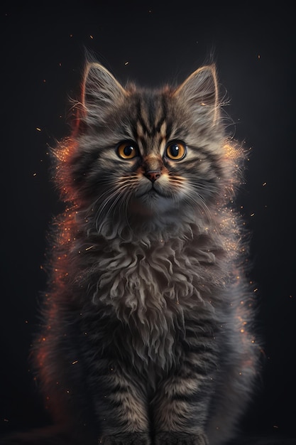 Retrato de un gato adorable sobre un fondo negro aislado