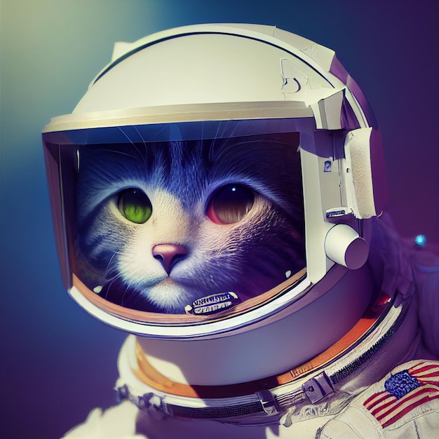 Retrato de gato astronauta en el espacio ilustración surrealista