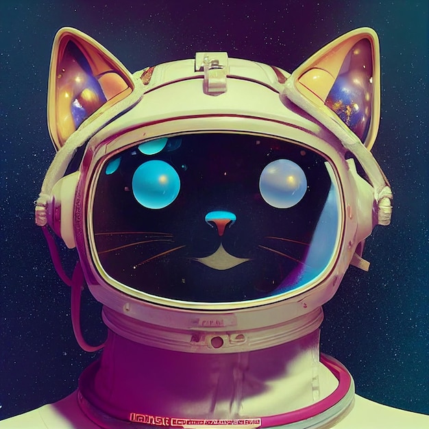 Retrato de gato astronauta en el espacio ilustración surrealista