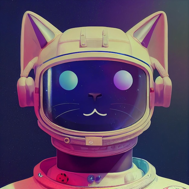 Retrato de gato astronauta en el espacio ilustración surrealista