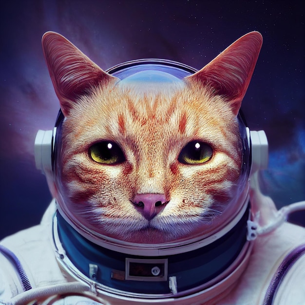 Retrato de gato astronauta en el espacio ilustración surrealista