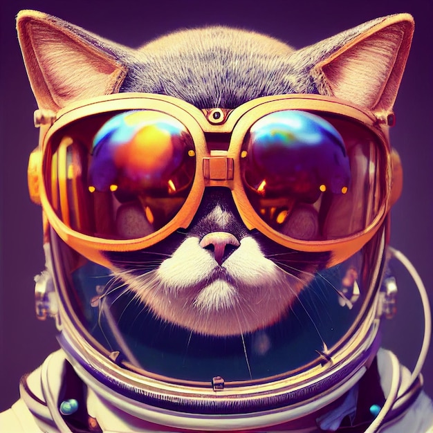 Retrato de gato astronauta en el espacio ilustración surrealista