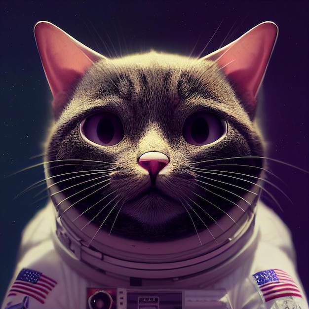Retrato de gato astronauta en el espacio ilustración surrealista