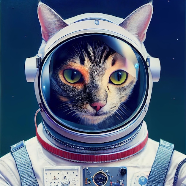 Retrato de gato astronauta en el espacio ilustración surrealista