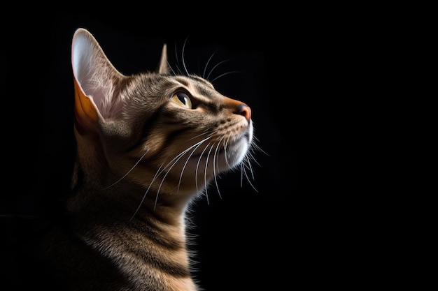 Retrato de un gato bengalí sobre un fondo negro