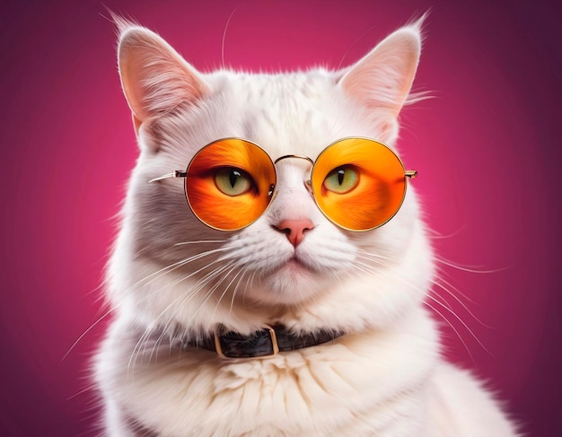 Foto retrato de un gato blanco con gafas