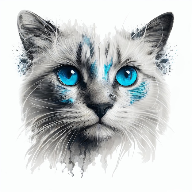 Retrato de gato blanco con ojos azules IA generativa