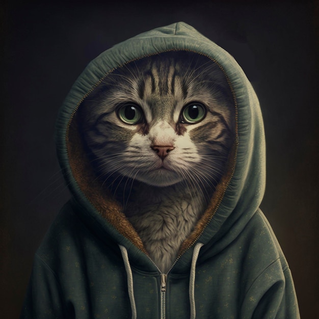 Un retrato de un gato con capucha