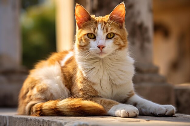 Foto retrato de un gato en la colonnada