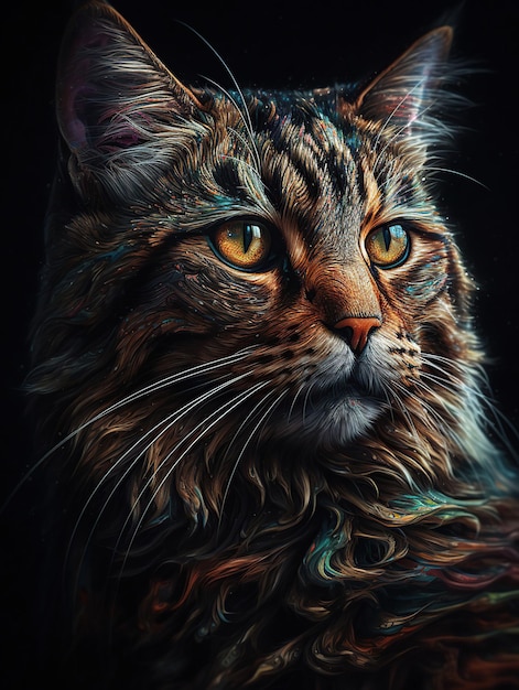 Retrato de un gato colorido obra maestra extremadamente detallada generativa ai