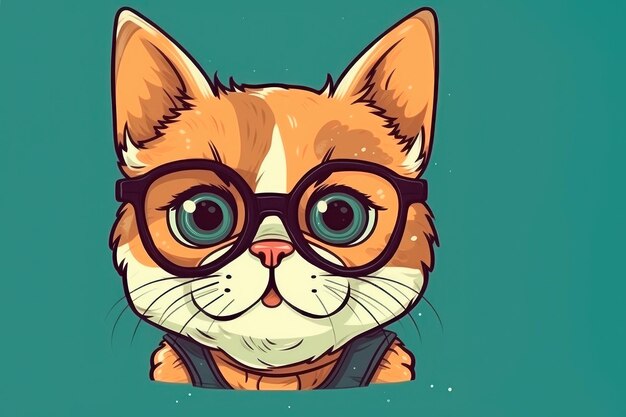 Foto retrato de un gato de dibujos animados con gafas de primer plano concepto de educación de regreso a la escuela lugar de estudio de aprendizaje