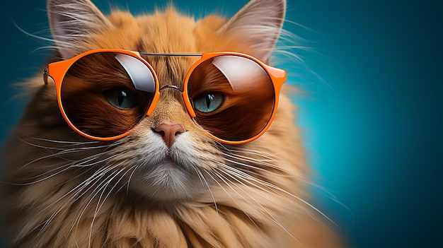 Retrato de un gato divertido y inteligente con gafas de sol