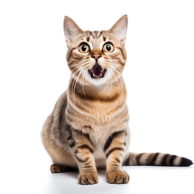 Retrato de un gato escocés de orejas rectas feliz primer plano de longitud completa aislado en un backgrou blanco