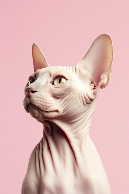 Foto retrato del gato esfinge en colores pastel