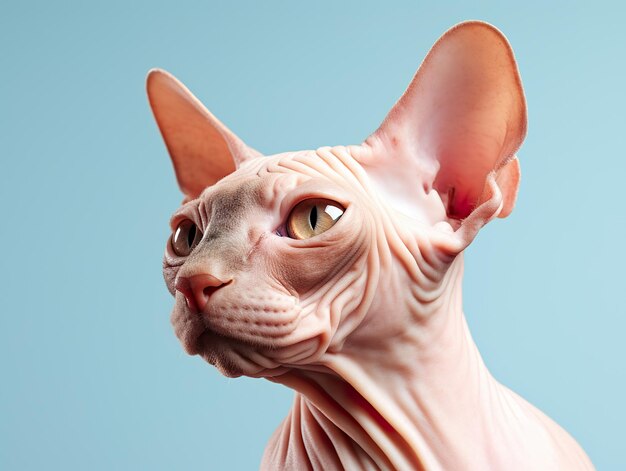 Foto retrato del gato esfinge en colores pastel