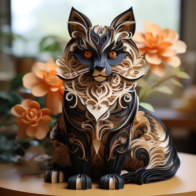 Un retrato de un gato en estilo artesanal kirigami.