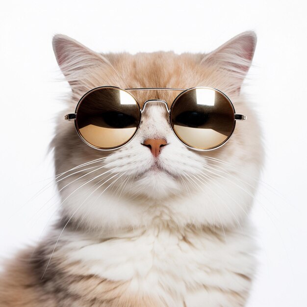 Foto un retrato de un gato con gafas de sol en un estudio de fondo blanco