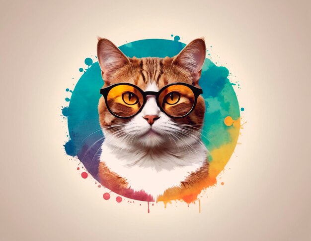 Retrato de un gato con gafas