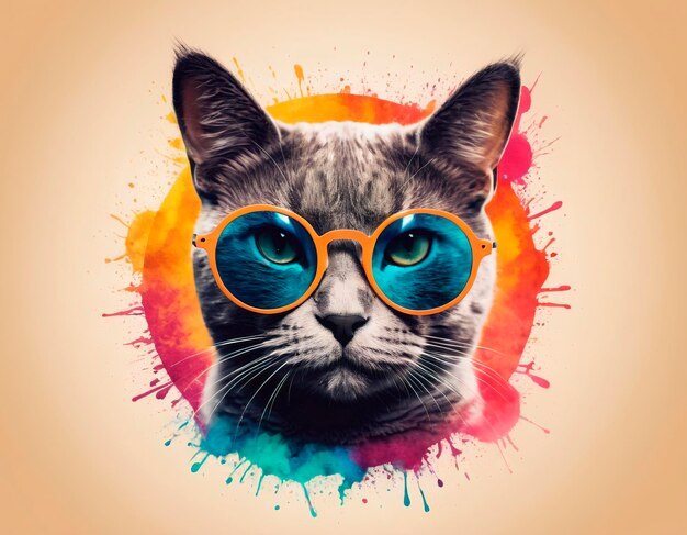 Foto retrato de un gato con gafas