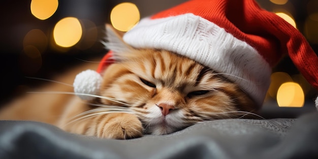 Retrato de un gato con un gorro de Papá Noel espacio vacío IA generativa