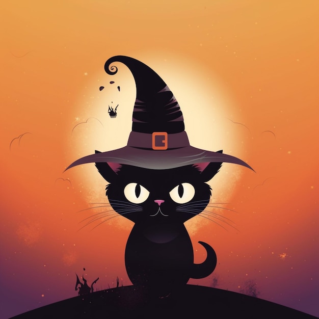 retrato de gato de halloween con traje de bruja