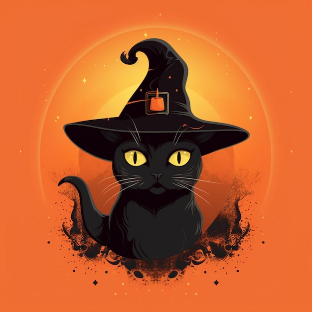 retrato de gato de halloween con traje de bruja