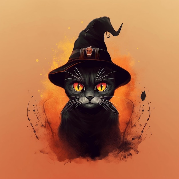 retrato de gato de halloween con traje de bruja