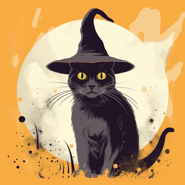 retrato de gato de halloween con traje de bruja