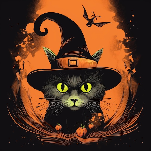 retrato de gato de halloween con traje de bruja