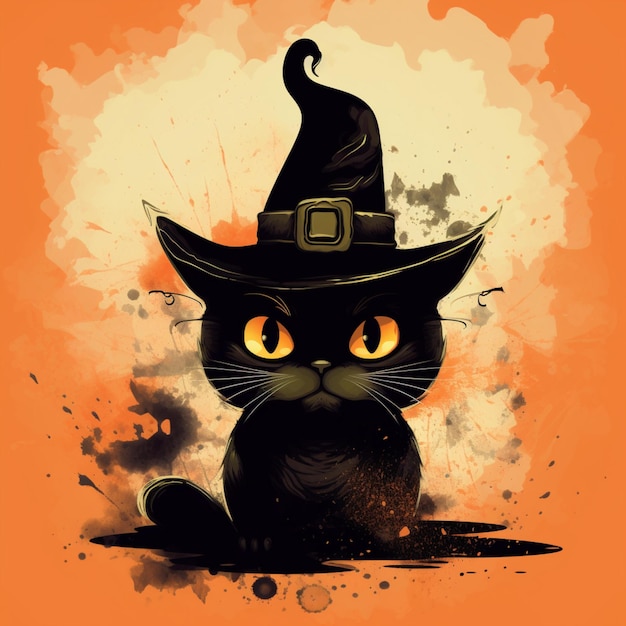 retrato de gato de halloween con traje de bruja